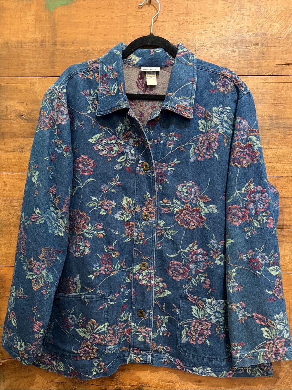 BonWorth Blue Floral Denim Shacket